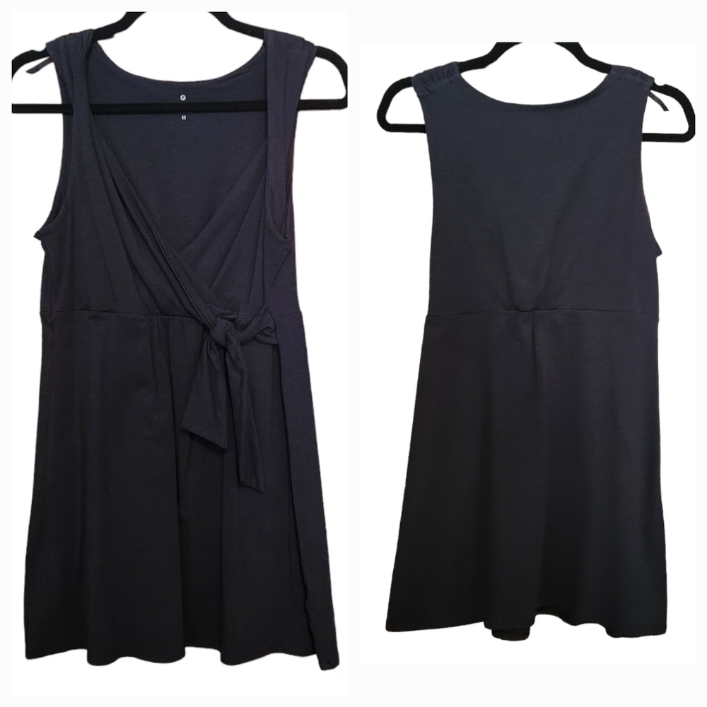 Athleta Dress Black Knit Sleeveless Wrap Front Mini Dress, size M Medium